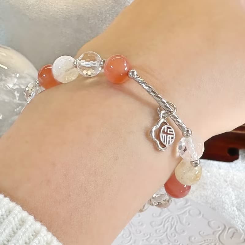 日曜祈願 白水晶・黃水晶・南紅瑪瑙・純銀手鍊 獅子座星座設計