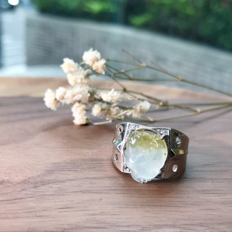 冰飄黃翡翠金蟾戒指 925銀 | 天然緬甸玉翡翠| 送禮