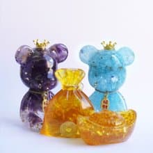 【Hourrae荷萊】招財好運晶熊 水晶擺件 錢袋元寶組合