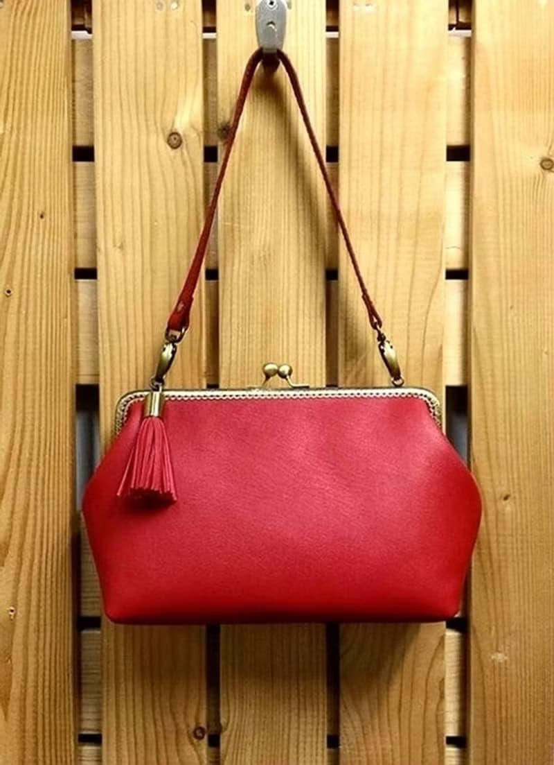 【MY。手作】復古真皮 25cm 口金手袋 ~ 紅色