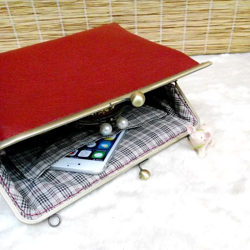 【MY。手作】復古真皮 25cm 口金手袋 ~ 紅色