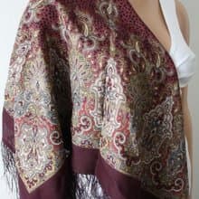 Authentic Pavlovo Posad Russian Shawl Soft Scarf 100% Wool 89x89 cm 855-7
