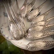 法國SFAM路易十六風格 訂製款 高浮雕銅鍍銀餐叉/湯匙組