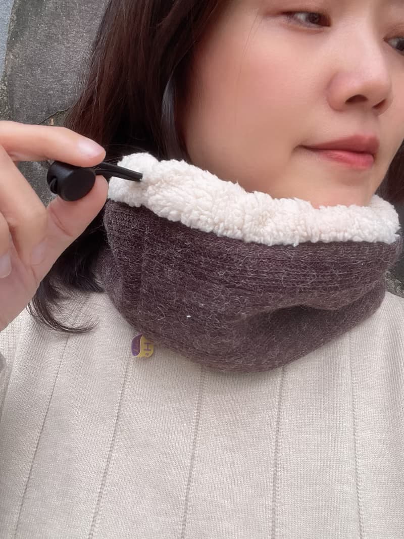 咖啡  抽繩羊毛小圍脖 圍巾