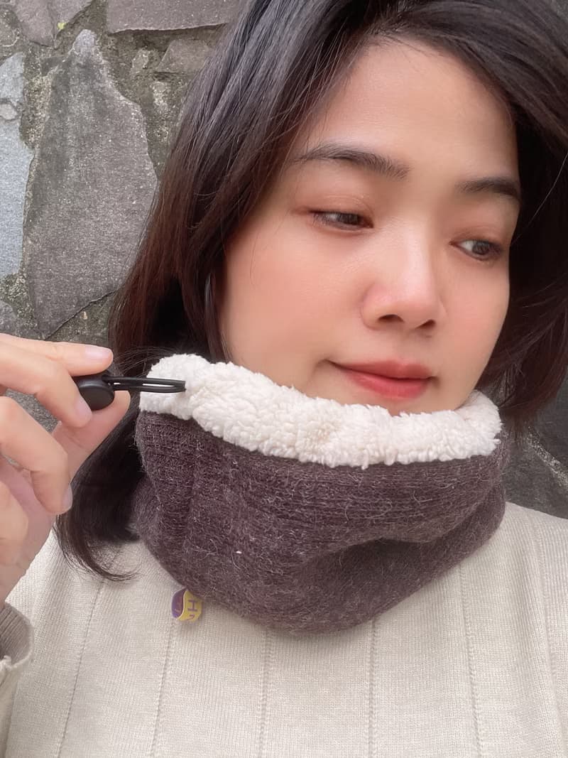 咖啡  抽繩羊毛小圍脖 圍巾