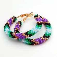 串珠耳環, 圈型耳環, Big beaded hoop earrings, Purple green earrings, Handmade jewelry