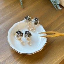 奶油 咖啡 下午茶 布花耳環 細工花 つまみ細工 接單製作