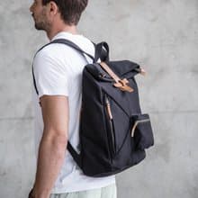 拼色旅行後背包/筆電包 -日本特製帆布 防潑水 黑色