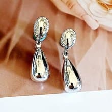 vintage jewelry  典雅銀色水滴垂墜 夾式耳環