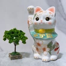 【櫻舞富貴】日本清水燒招財貓 | 色繪 櫻 千万両