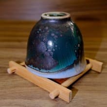 柴燒茶杯 - 落灰墨竹綠結晶杯