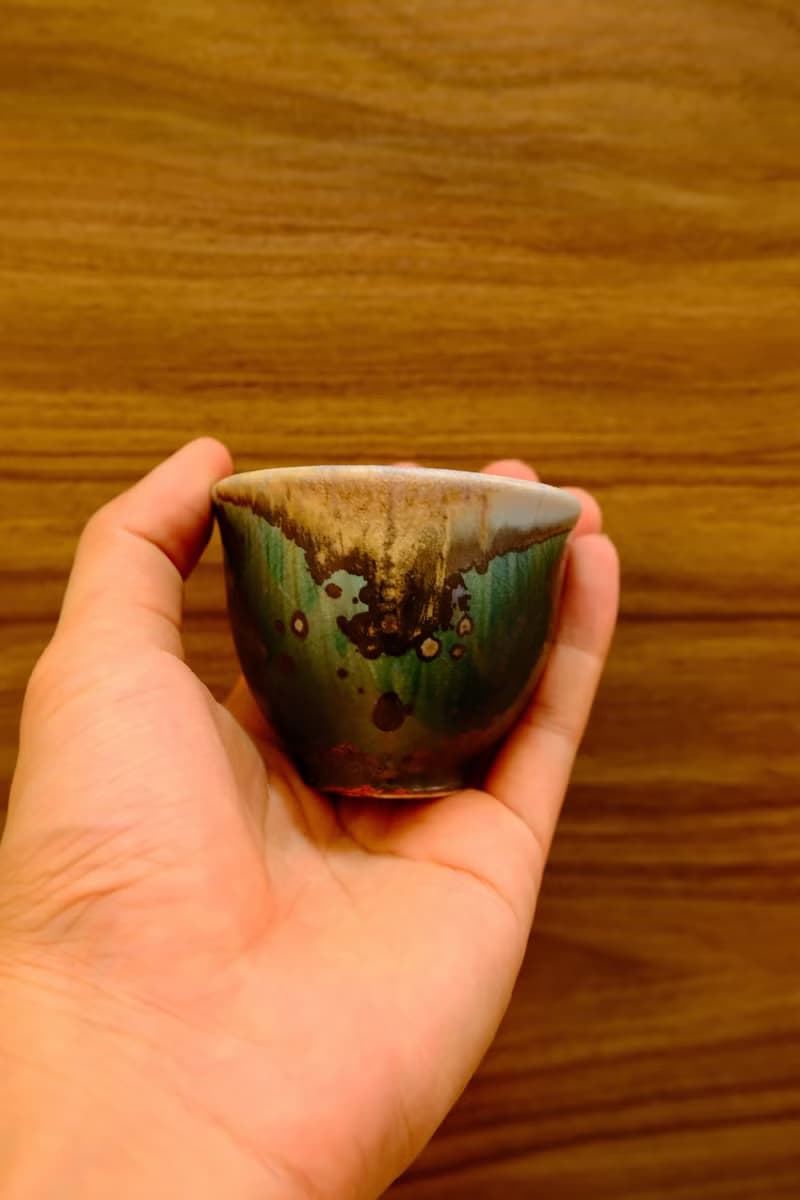 柴燒茶杯 - 落灰墨竹綠結晶杯
