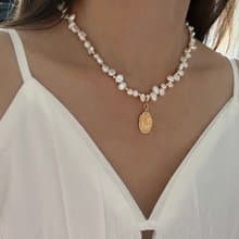 YuanPearl天然野生keshi巴洛克珍珠設計款珍珠項鍊銀鍍18k金項鍊