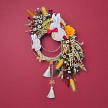 永生玫瑰花日式祈福注連繩-橙黃色系