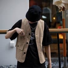 RLRM|人字紋機能多袋工裝馬甲/美式復古疊穿內搭背心/日系/無袖