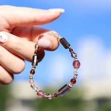 玫瑰烏龍。茶晶 鴿血紅草莓晶 石榴石 14K包金 水晶礦石設計手鍊