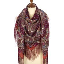 Pavlovo Posad Russian Shawl 100% Wool Scarf 125x125 cm Wrap Silk Fringe 1683-57