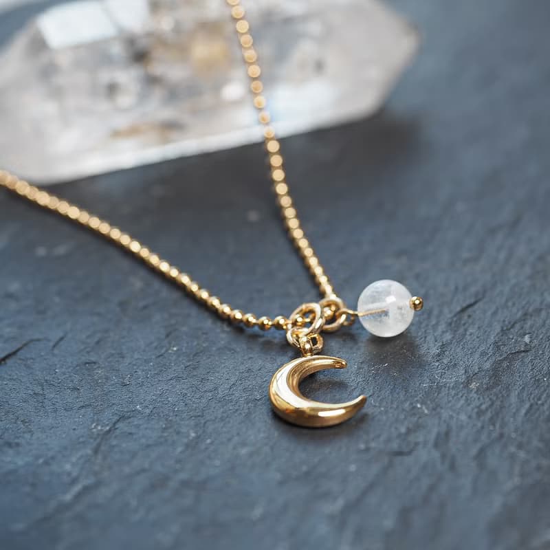 新月柔光  月亮石  波波鏈 項鍊  Wood Tansy