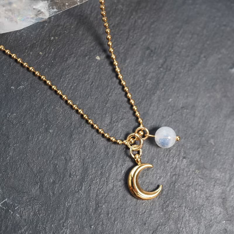 新月柔光  月亮石  波波鏈 項鍊  Wood Tansy