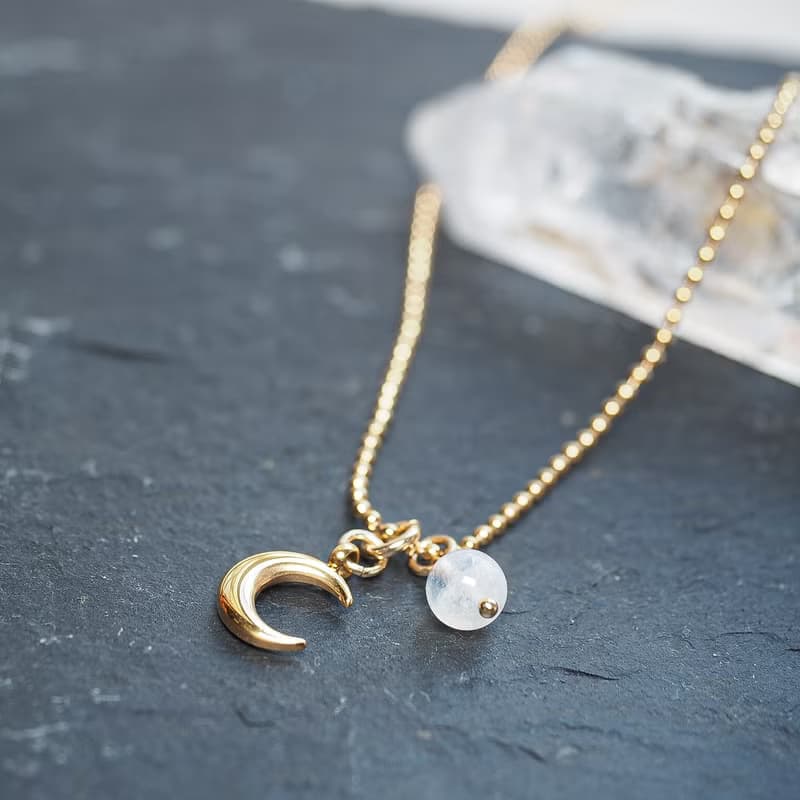 新月柔光  月亮石  波波鏈 項鍊  Wood Tansy