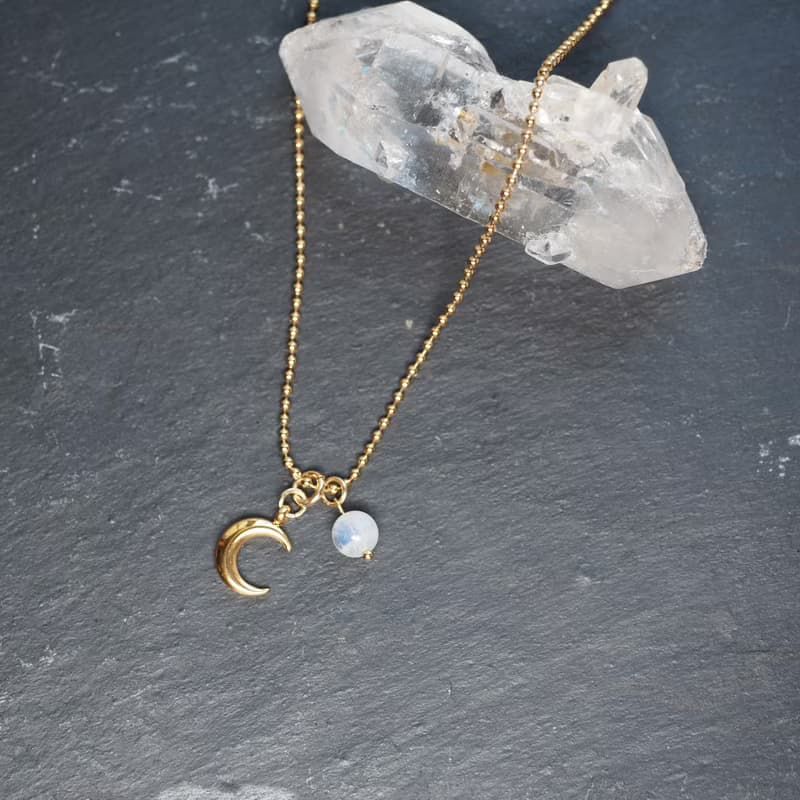 新月柔光  月亮石  波波鏈 項鍊  Wood Tansy