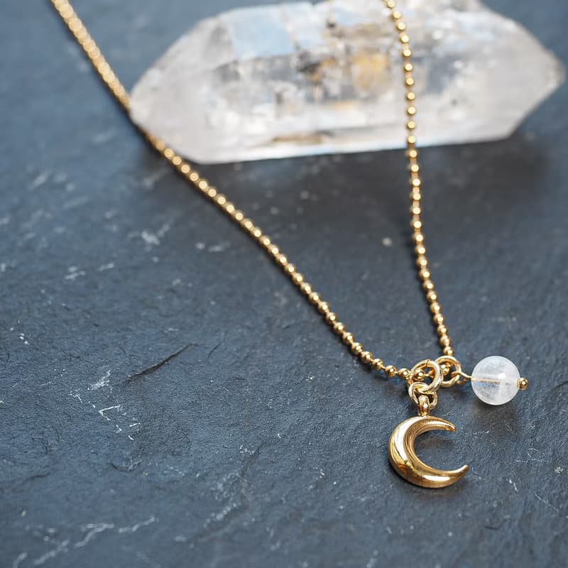 新月柔光  月亮石  波波鏈 項鍊  Wood Tansy