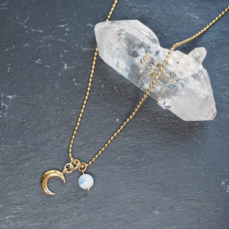 新月柔光  月亮石  波波鏈 項鍊  Wood Tansy