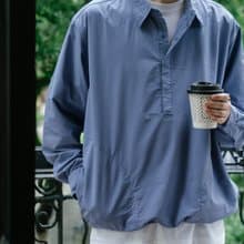 SHIRT 春季色彩泡泡紗質感襯衫 寬鬆套頭舒適休閒條紋輕薄長袖衫