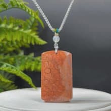 天然漸變橘粉珊瑚玉吊墜冰潤高瓷玉化檸檬片長方形無事牌時尚魅力