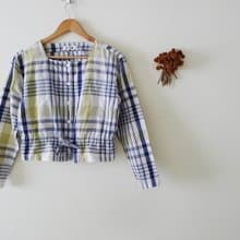 RARE 80s ISSEY MIYAKE blue and green Plaid cotton and linen peplum top