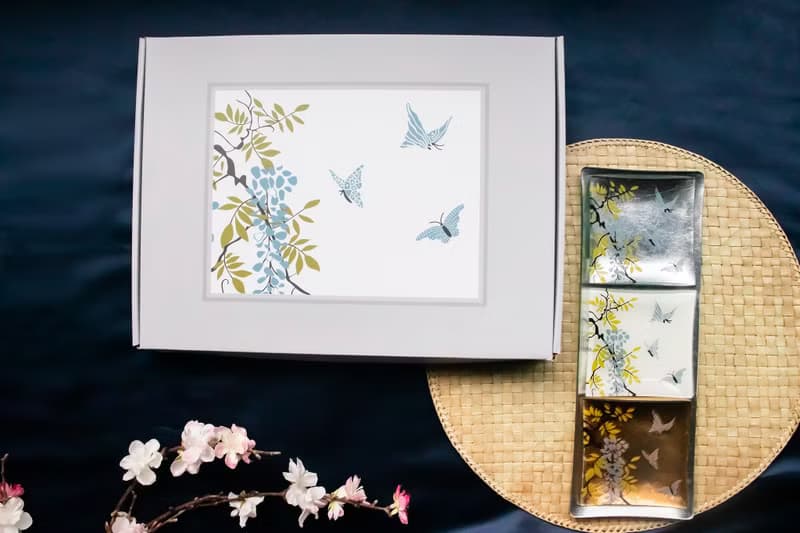 銀行VIP 指定禮【蝴蝶莊園-4件組】點心盤│金箔盤│日系