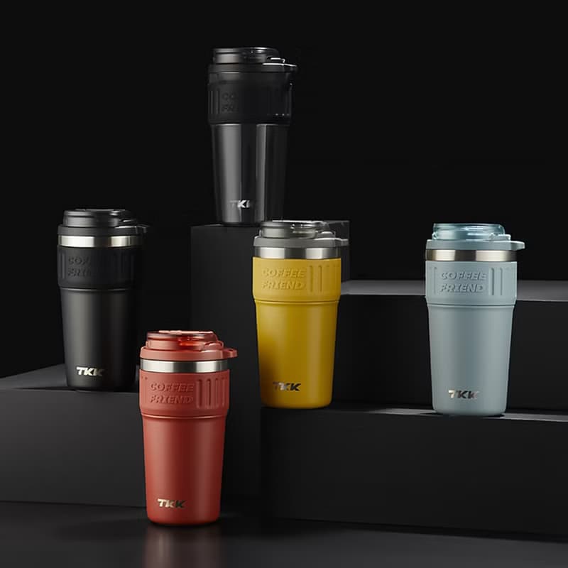【TKK】洛奇系列 316不鏽鋼x陶瓷噴塗 保溫咖啡杯630ML-灰墨藍