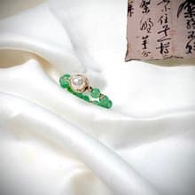 天然綠瑪瑙施華洛強光小燈泡珍珠18k金氣質高雅戒指戒環