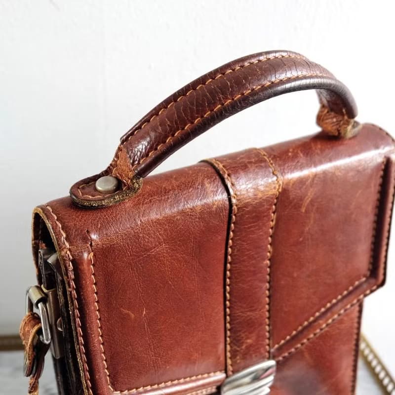 法國復古啡色小牛皮袋