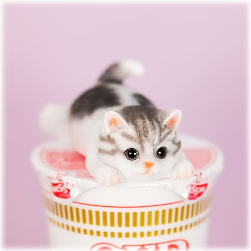動物泡麵蓋擺飾附磁鐵 / 灰色虎斑貓款 / 母親節  生日禮物