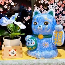 【青色招福】日本清水燒招財貓 | 達摩花結晶 - 青招福