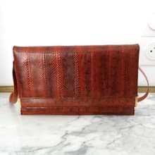 法國復古啡紅色蛇皮袋