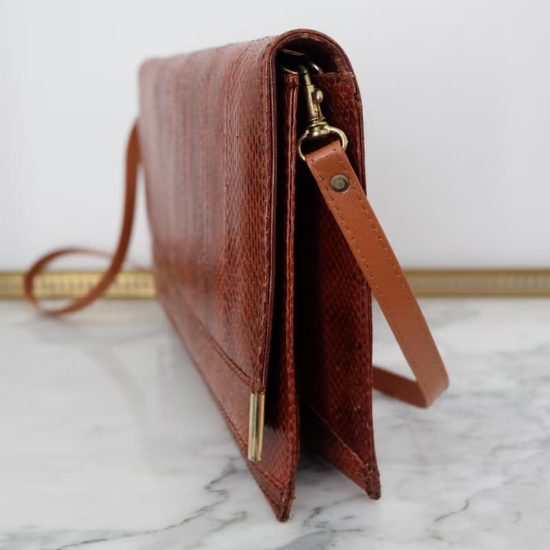 法國復古啡紅色蛇皮袋