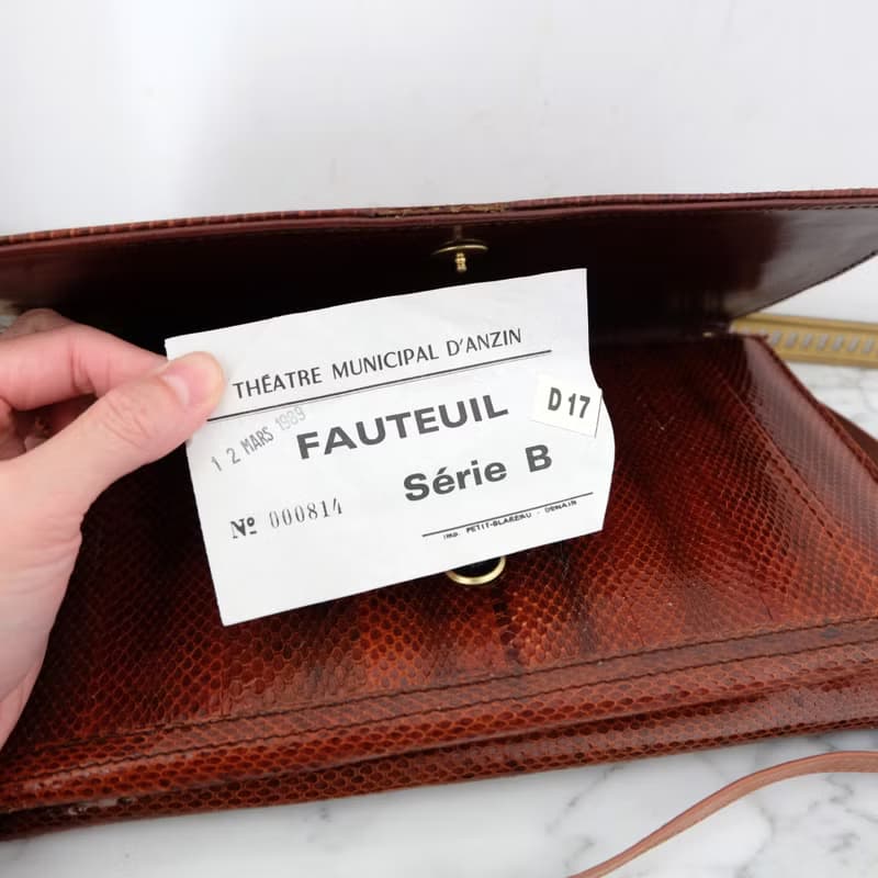 法國復古啡紅色蛇皮袋