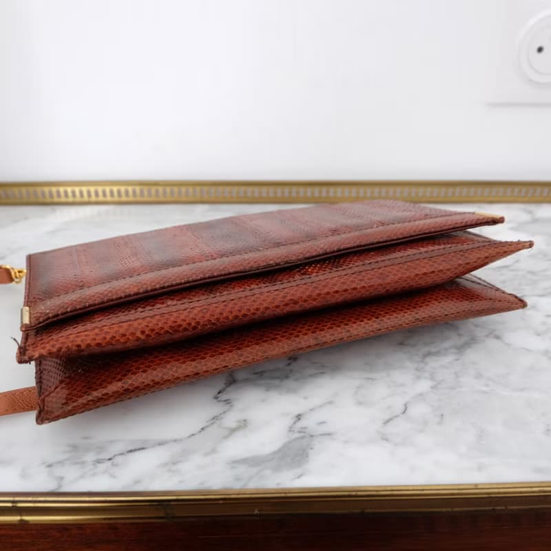 法國復古啡紅色蛇皮袋