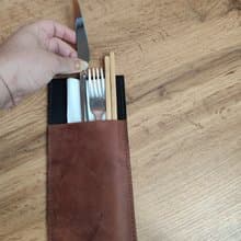 手工製作的竹製餐具皮革餐具架 環保可重複使用