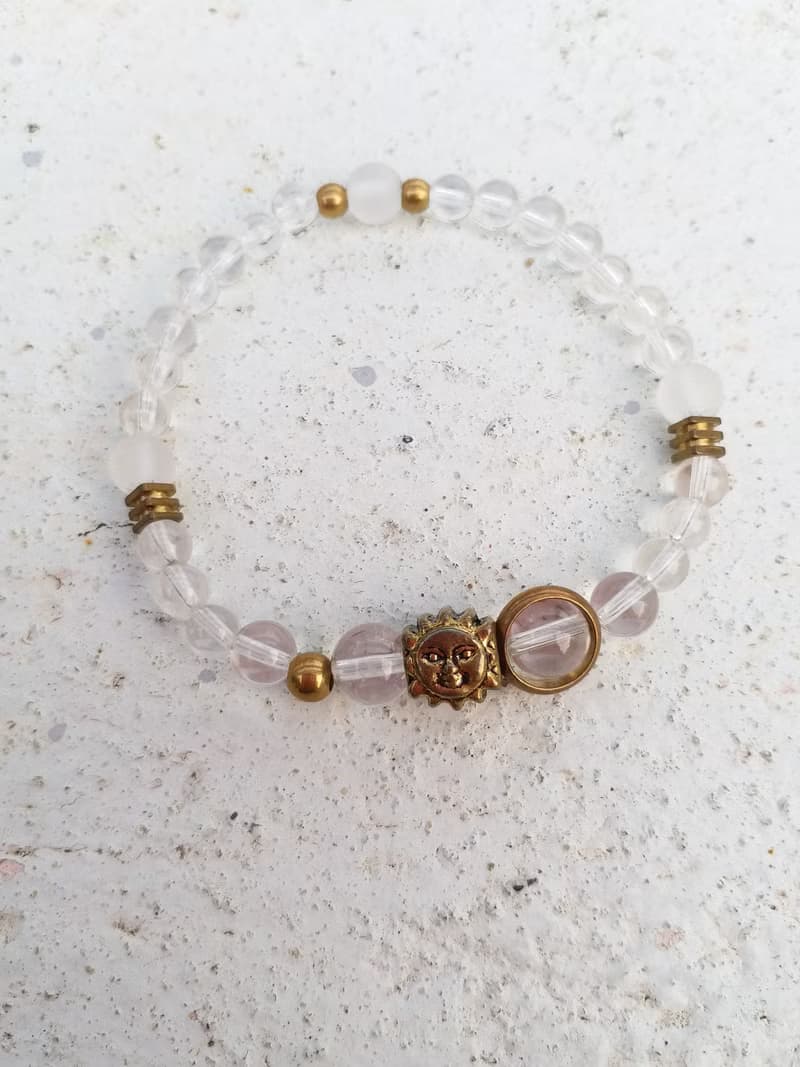 │白水晶│黃銅珠│ 太陽神│ 能量 水晶  手鍊