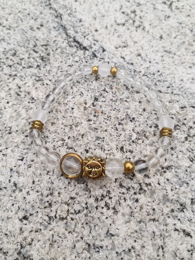 │白水晶│黃銅珠│ 太陽神│ 能量 水晶  手鍊