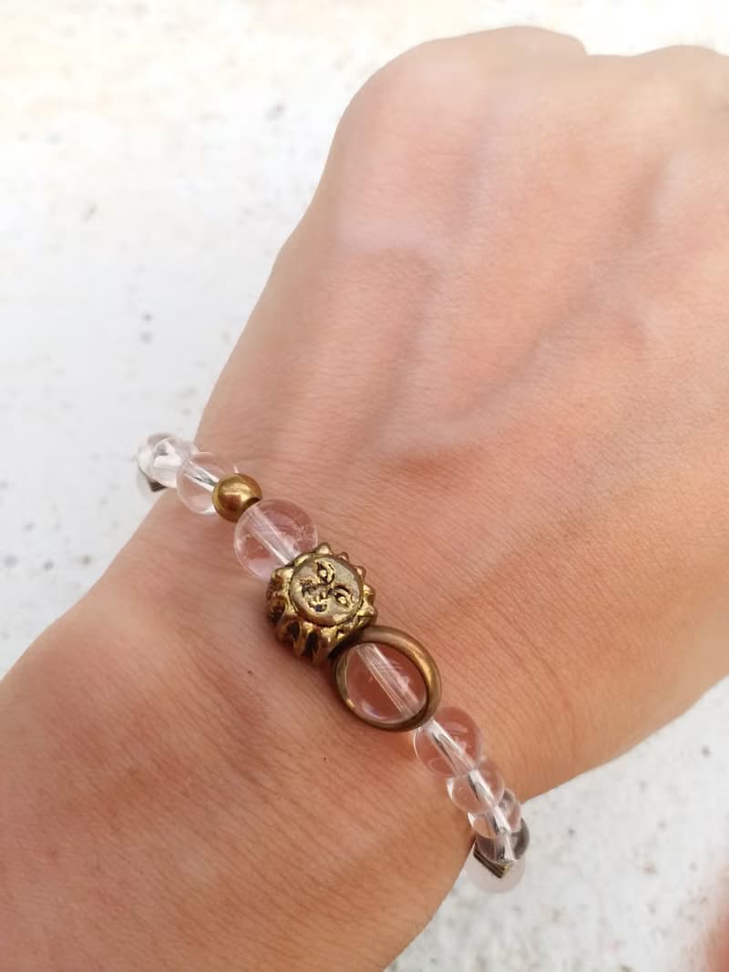 │白水晶│黃銅珠│ 太陽神│ 能量 水晶  手鍊