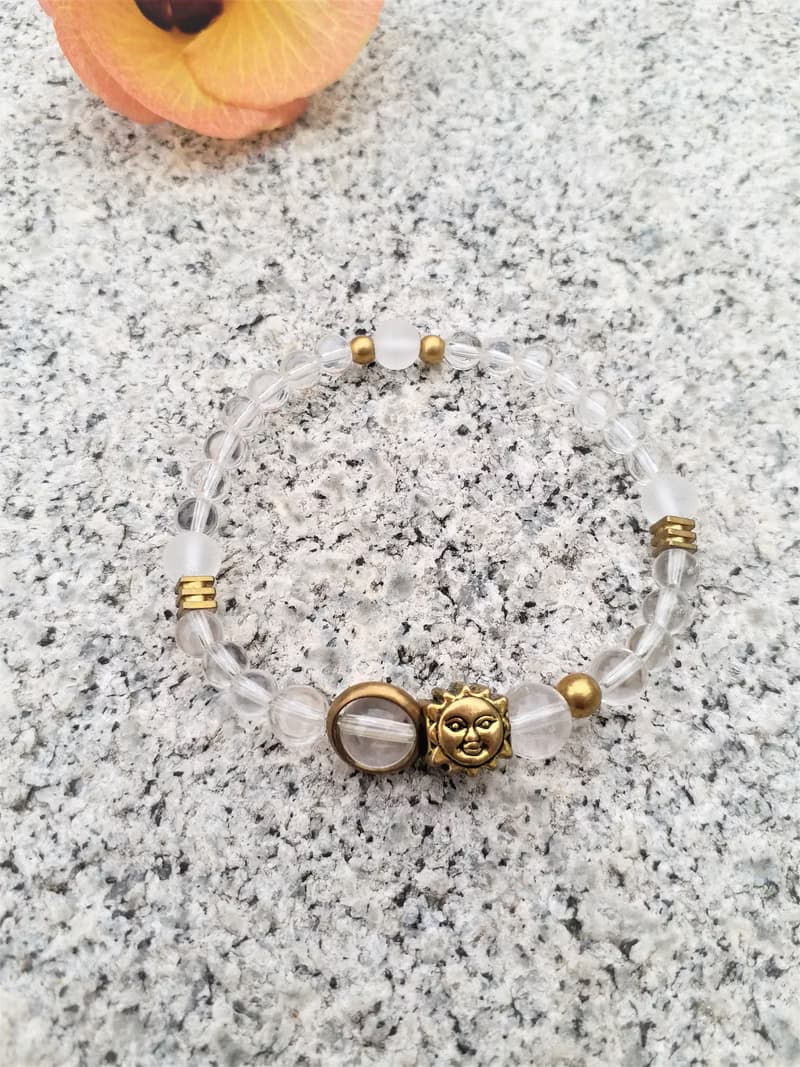 │白水晶│黃銅珠│ 太陽神│ 能量 水晶  手鍊