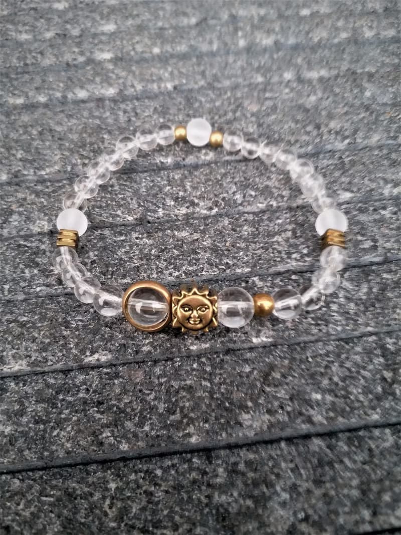 │白水晶│黃銅珠│ 太陽神│ 能量 水晶  手鍊