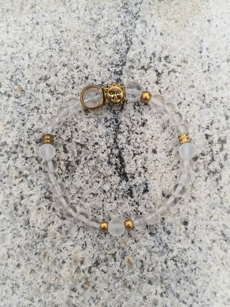 │白水晶│黃銅珠│ 太陽神│ 能量 水晶  手鍊