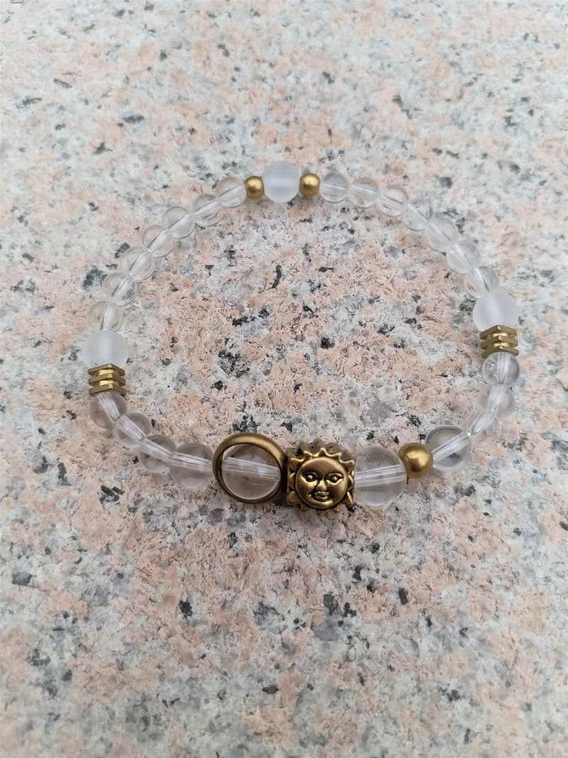 │白水晶│黃銅珠│ 太陽神│ 能量 水晶  手鍊