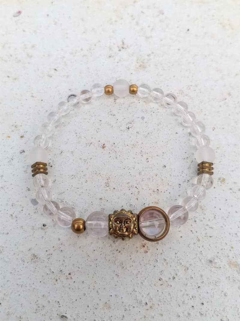 │白水晶│黃銅珠│ 太陽神│ 能量 水晶  手鍊