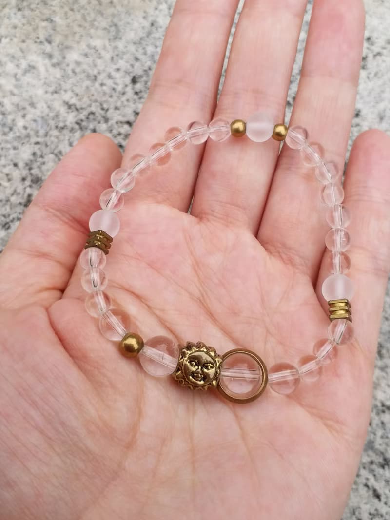 │白水晶│黃銅珠│ 太陽神│ 能量 水晶  手鍊